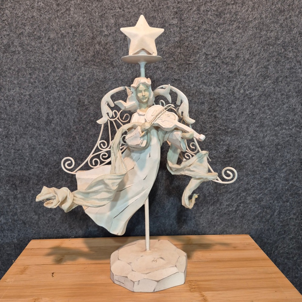 Distressed Metal, Resin & Cloth Angel Candle Holder 90s vibe cottage nostalgia